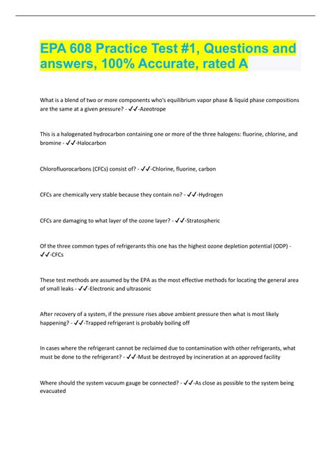 EPA 608 Practice Test #1, Questions and answers, 100% Accurate, rated A ...