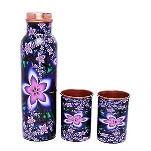 Meena Print Copper Water Bottle with 2 Glass Set - Ayurvedic Health ...