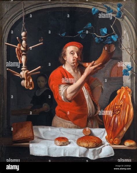 A Baker Blowing his Horn, c. 1660-3 Gabriel Metsu Stock Photo - Alamy