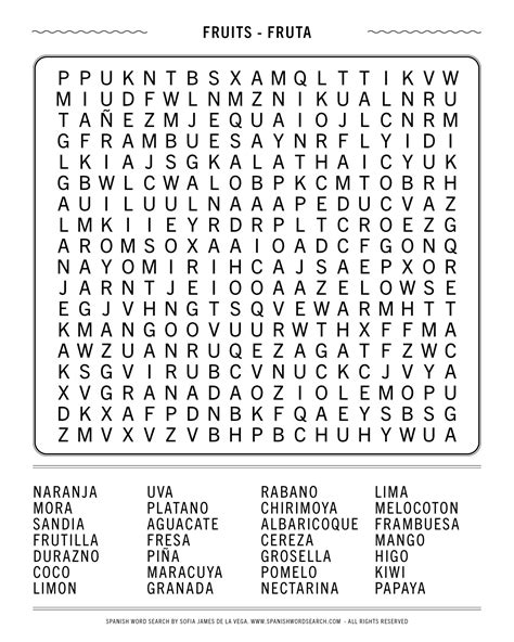Spanish Word Search with Fruits - Puzzle game to find Fruits in Spanish