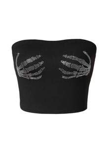 INAWLY Halloween Rhinestone Skeleton Hand Pattern Tube Top | SHEIN USA