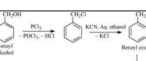 Convert Benzl alcohol to benzl cyanicle - Brainly.in