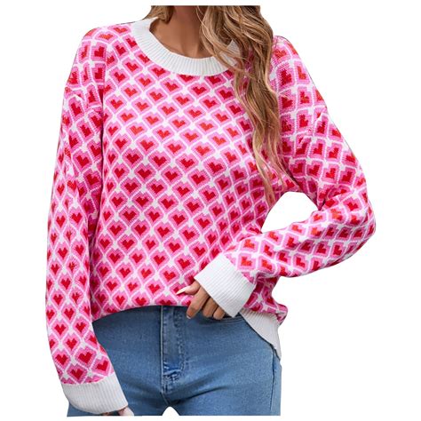 Posijego Womens Valentine's Day Sweaters Knitted Long Sleeve Heart ...