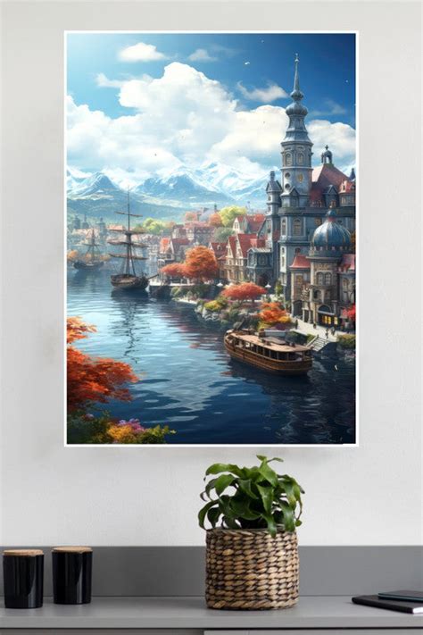 Fantasy CIty On a Floating Rock Poster | CIty Posters – The Poster Valley