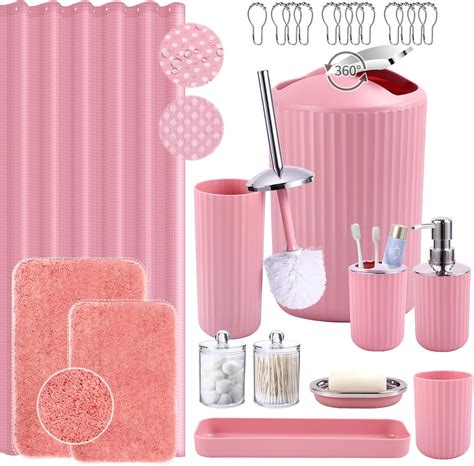 Amazon.com: XLHOMO 24 PCS Pink Bathroom Accessories Set with Shower ...