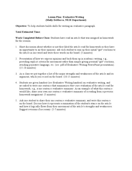 Image result for Formulating Evaluative Statements Lesson Plan