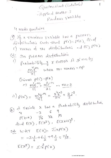 Unit 3 Question Bank Solutions: Applied Probability & Random Variables ...