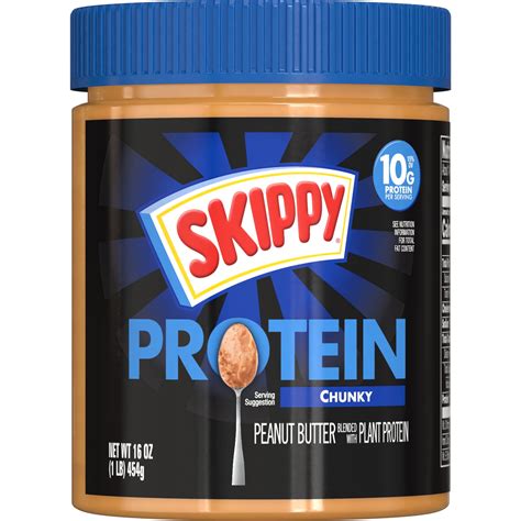 SKIPPY Chunky Peanut Butter Blended with Plant Protein, Shelf Stable ...