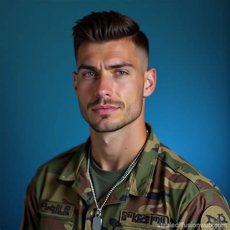 Undercut Male in Military Camouflage Uniform | Stable Diffusion Online