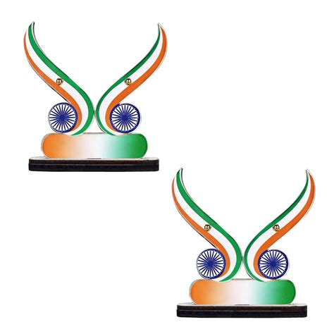 VOILA Quality Wood Base Indian Flag for Car Dashboard Interior Desk ...