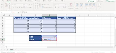 Image result for Root Mean Square Error Excel