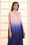 Buy Purple Gabardine Beads High Neck Ombre Asymmetric Kurta And Flared ...