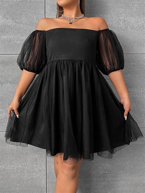 Plus Puff Sleeve Mesh Dress | Plus size short dresses, Plus size black ...