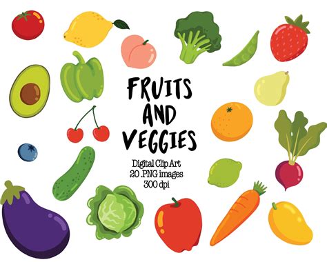 Fruits and Veggies Clipart - Digital Clip Art, PNG, Vegetable Clip Art ...