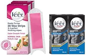 Veet Women Full Body Waxing Kit for Normal Skin - 20 Strips (Pack of 2 ...
