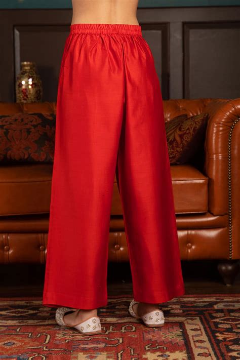 Plain Tomato Red Benarasi Pure Silk Cotton Handwoven Palazzo – Six Yard ...