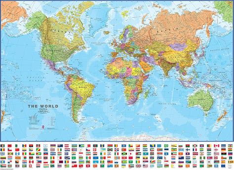 Maps International - World Map with Flags - India | Ubuy