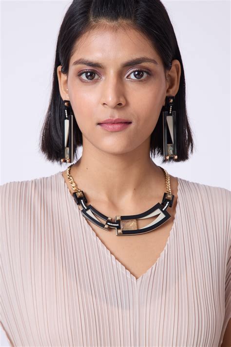 Buy Champagne Clay and Black Art Deco Geometry Earrings for Women