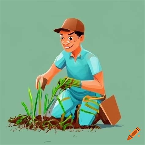 Clipart of a Indian gardener cleaning weeds in a garden on Craiyon