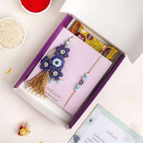 Evil Eye Rakhi Set For Bhai and Bhabhi Online - Premium | Nestasia