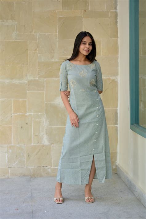 Women linen dress 3 - sage green colour linen cotton dress with embroi ...