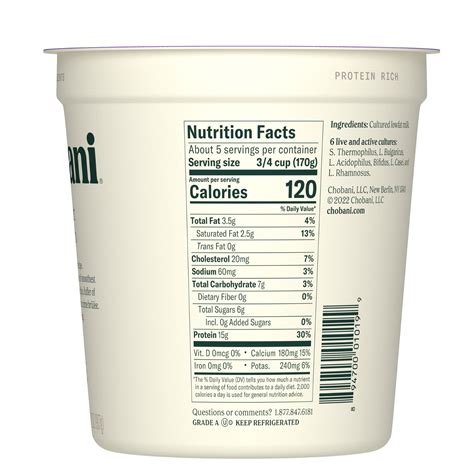 Nutrition Facts Of Chobani Greek Yogurt - Printable Nutrition Facts