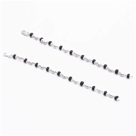 Real Black Beads Embedded in Silver Nazariya for Kids – Prinjal Jewels