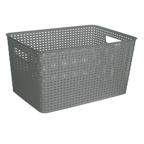Grey Rectangle Crossover Weave Storage Basket, Extra Large