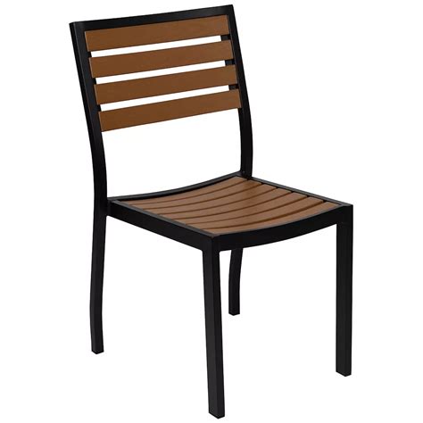 Merrick Lane Kersey Outdoor Stackable Side Chair Faux Poly Teak Wood ...