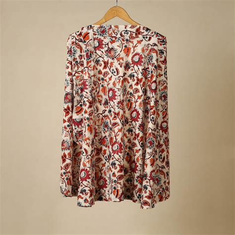 Beige Sanganeri Block Print Cotton Wrap Around Skirt