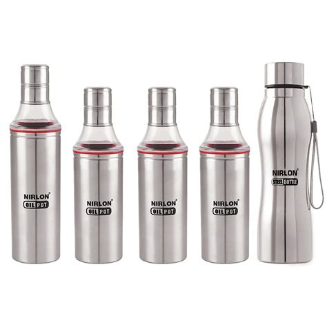 NIRLON HIGH Durable Slim Oil Pot and Water Bottle Combo Pack of 05 ...