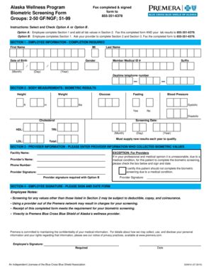 Fillable Online Alaska Wellness Program Biometric Screening Form Groups ...