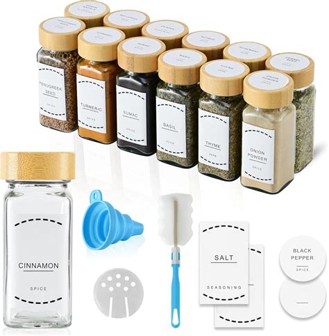 ToughHub Glass Spices Jars with Bamboo Lids - 120ml Airtight Spice ...