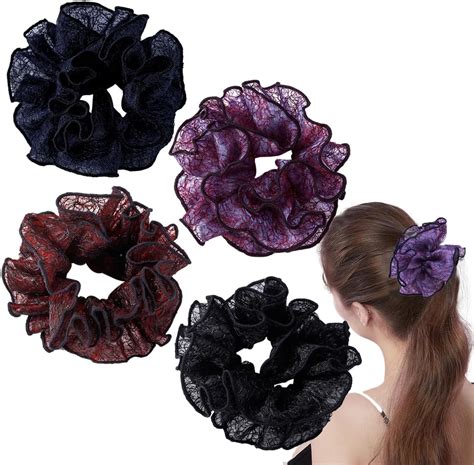 Amazon.com : 4 PCS Lace Hair Scrunchies for Women Hair Ties Silk Satin ...