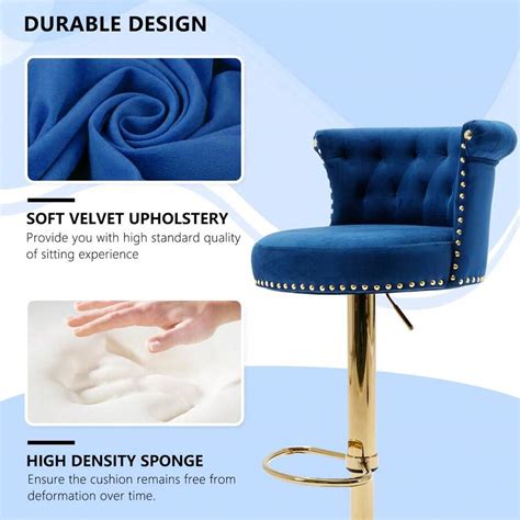 Velvet Bar Stools Set of 4, Modern Swivel Adjustable Counter Height ...