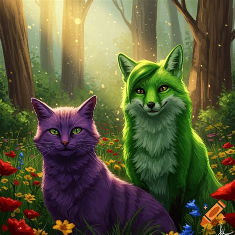 Five vibrantly colored cats with intricate patterns sit and lie in a ...