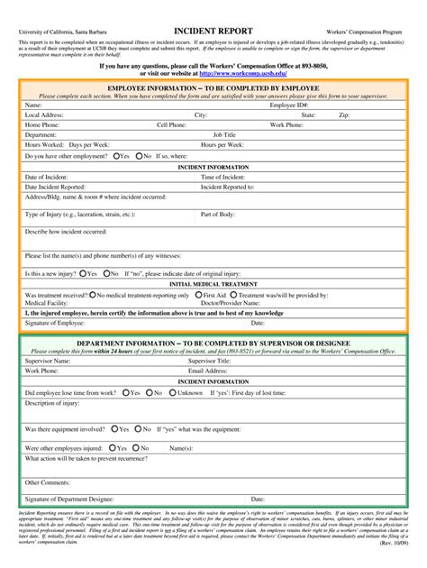 Fillable Online Workers’ Compensation Program Incident Report Fax Email ...