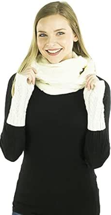 Exotic Identity Infinity Scarf and Fingerless Gloves Cable Knit 2-Piece ...