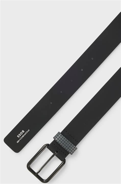 BOSS - Porsche x BOSS belt in Italian leather with patterned keeper - Black