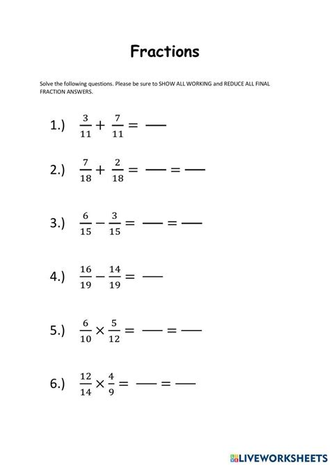 Image result for Operations with Fractions Worksheet