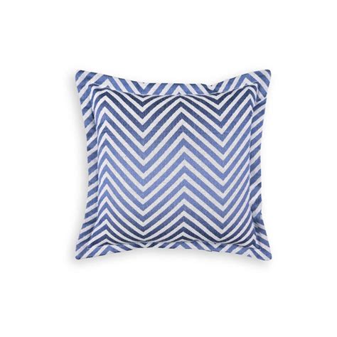 Buy Saral Home Blue Chevron Damask Cotton Cushion Cover (Pack Of 3) Online