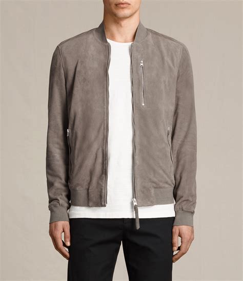 AllSaints Kemble Suede Bomber Jacket in Gray for Men | Lyst