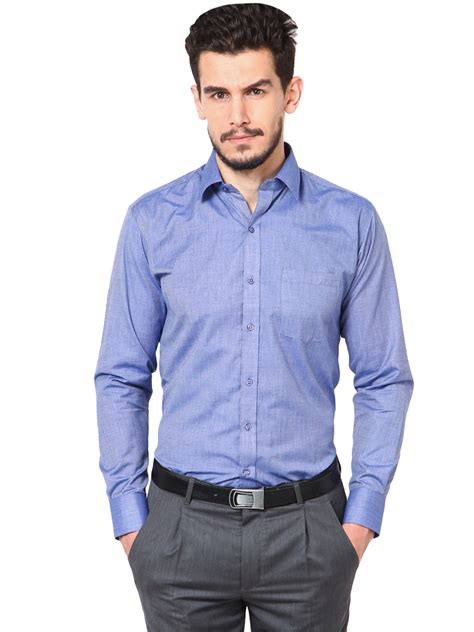 Hancock Men Blue Slim Fit Solid Chambray Cotton Rich Formal Shirt