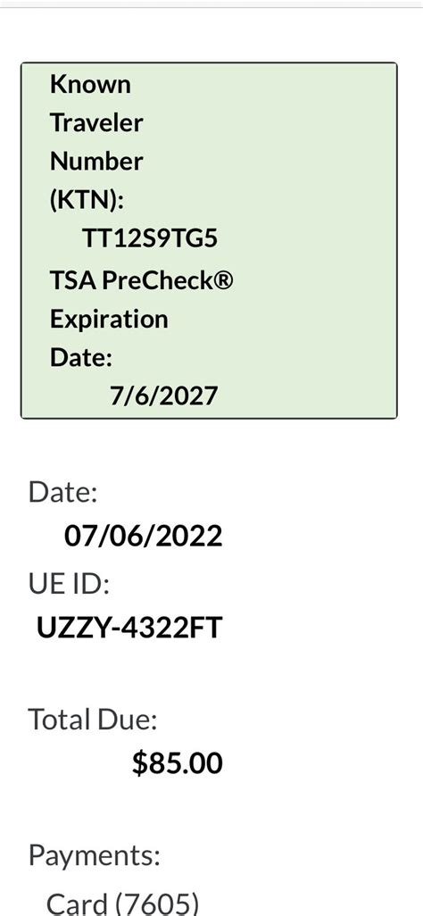 Image result for TSA PreCheck Number Example