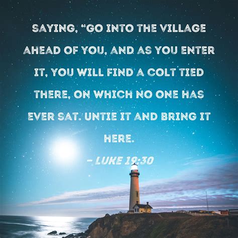 Luke 19:30 saying, "Go into the village ahead of you, and as you enter ...