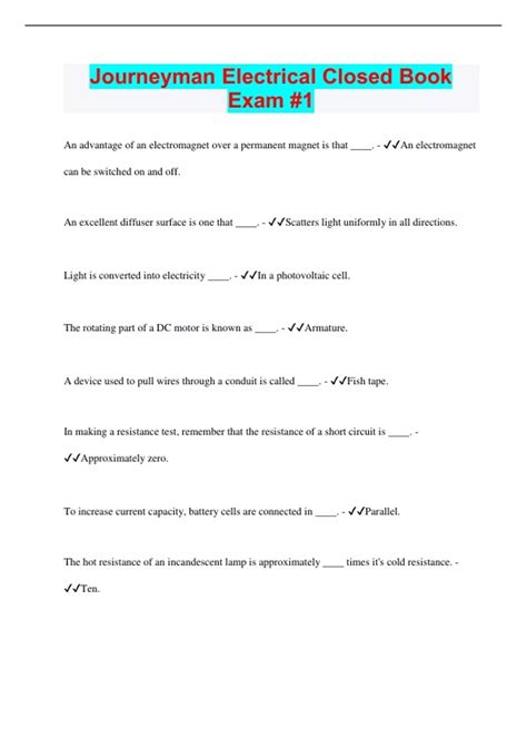 Journeyman Electrical Closed Book Exam #1 | 2023 | 50 Questions with 100% Correct Answers ...