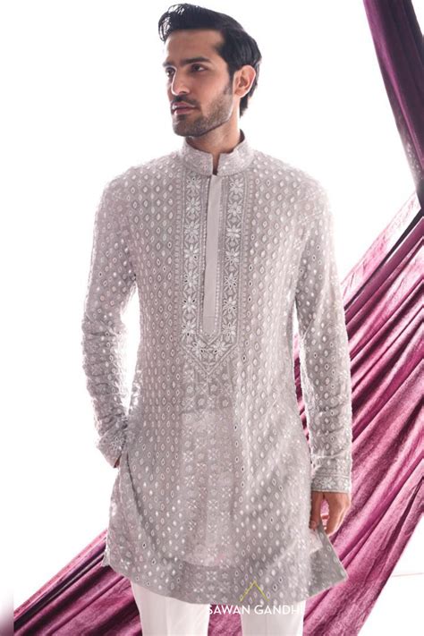 Grey chikankari kurta – Sawan Gandhi Online Store