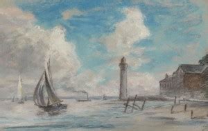 Honfleur. Seashore. Lighthouse and Vessel (Medium) Paper Print - Art ...
