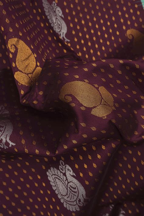 Paisley Peacock Buttas Maroon Traditional Silk Cotton Saree – Sundari Silks