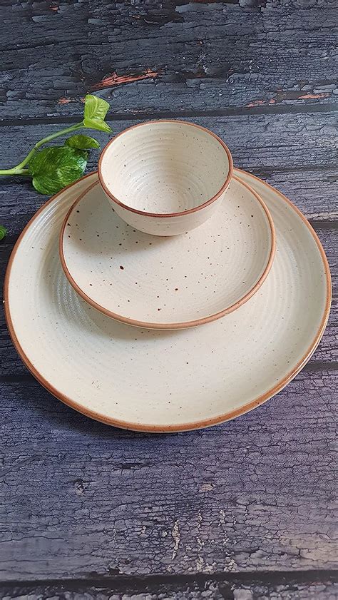 Buy Swadeshi Ceramic Plate Set of 3 in Cream/Off White 10 Inch Dinner ...
